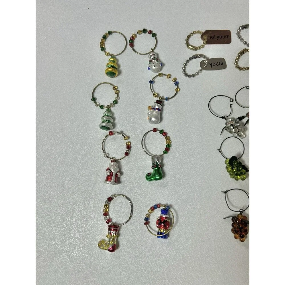 Vintage Lot OF 30+ Wine Glass Charms Markers Goblets Hollywood Christmas Grapes